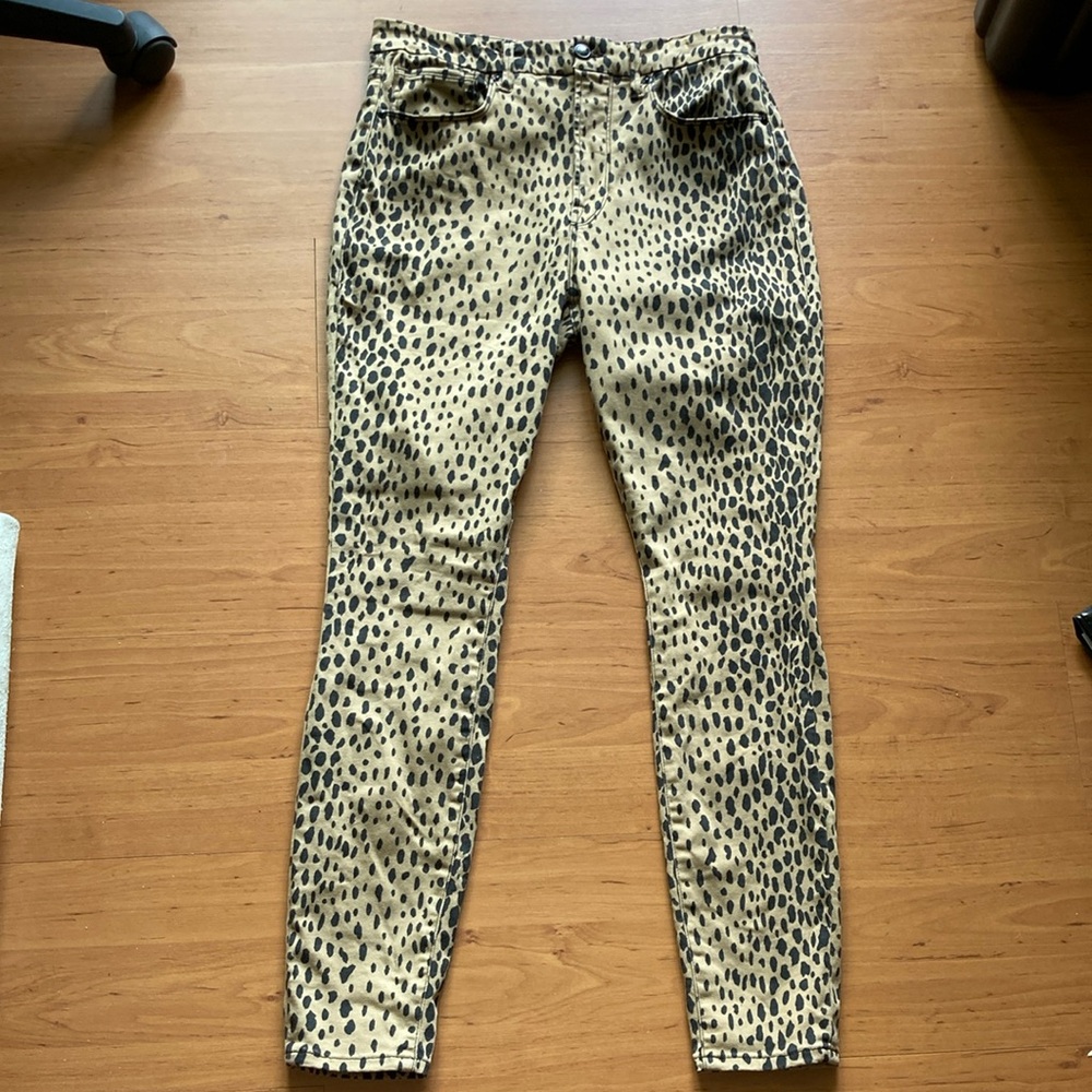 Good American Black and Cream Skinny Jeans Leopard Print
